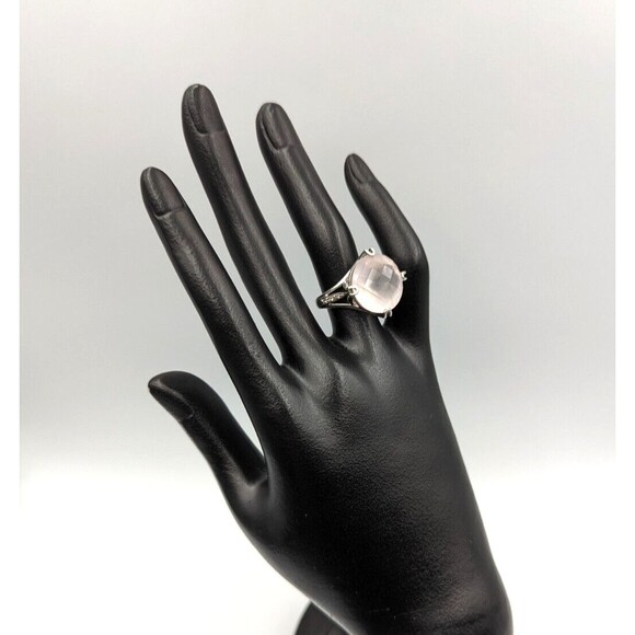 Sterling Silver 925 Checkerboard Cut Pink Chalcedony Clear Topaz Ring Sz 6 - Picture 4 of 16